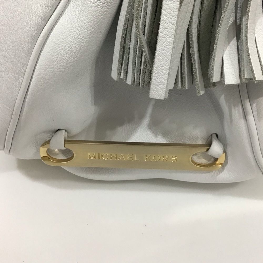 Michael Kors White Oversized Leather Tote Fringe Tassels Bag - Picture 10 of 11